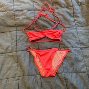 Victoria Secret coral wrap top and string bikini S/M